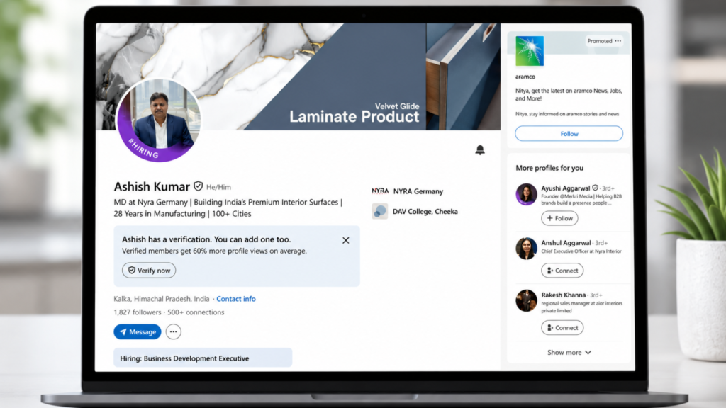 Ashish Kumar LinkedIn profile managed by Merkri Media showing B2B lead generation results