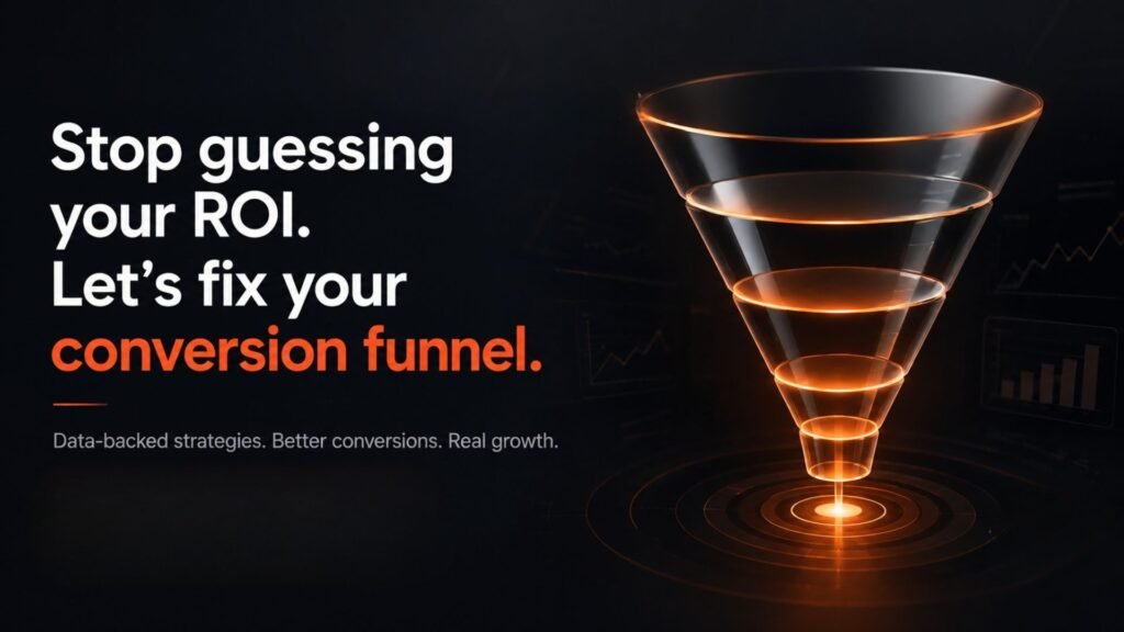 An illustrative 3D marketing funnel with glowing orange tiers, symbolizing optimization and data-backed business growth strategies.