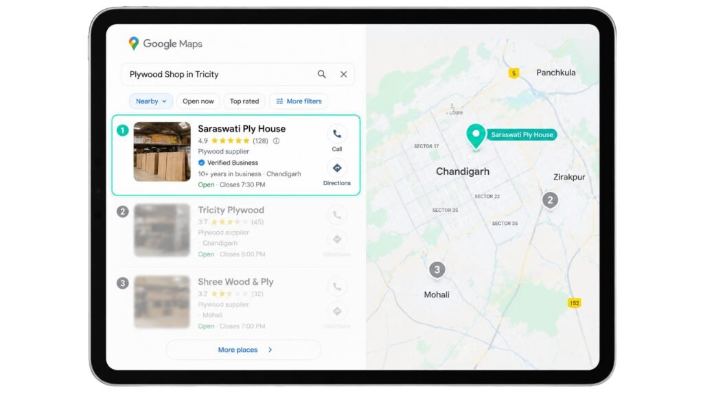 Google Business Profile Local 3-Pack ranking mockup.