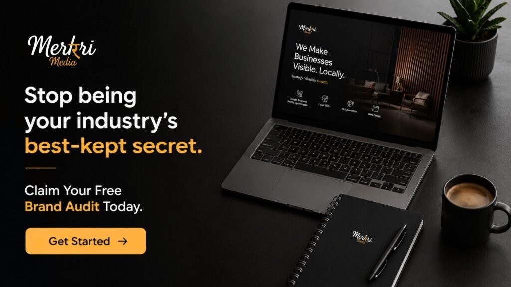 Modern workspace promoting a free brand audit.