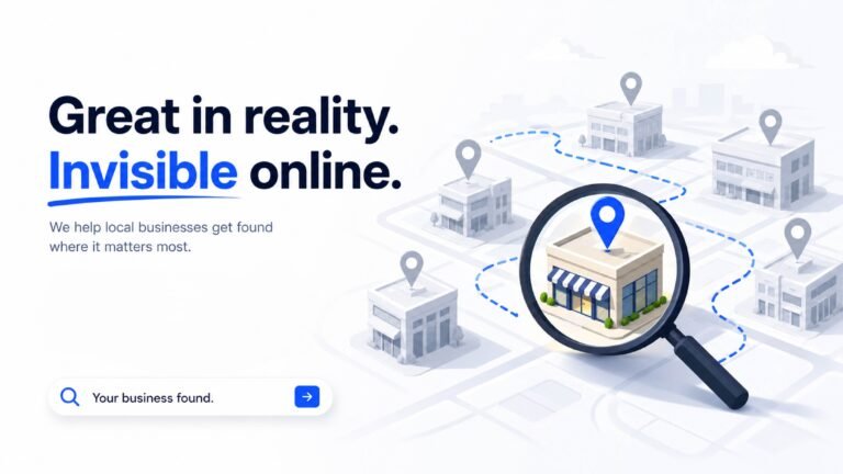 Premium architectural showroom with Google Maps 404 Business Not Found screen.